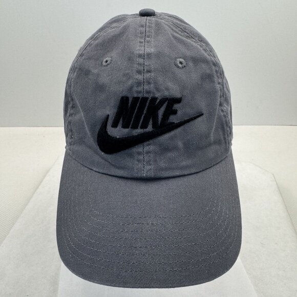 Nike Heritage86 Adjustable Baseball Cap Gray Black Embroidered Logo Strap Back - Picture 9 of 10